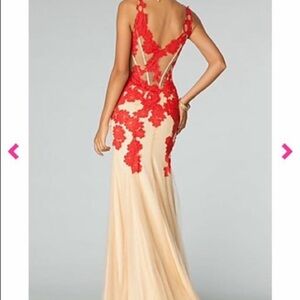 Elegant Red and Cream Lace Prom Dress